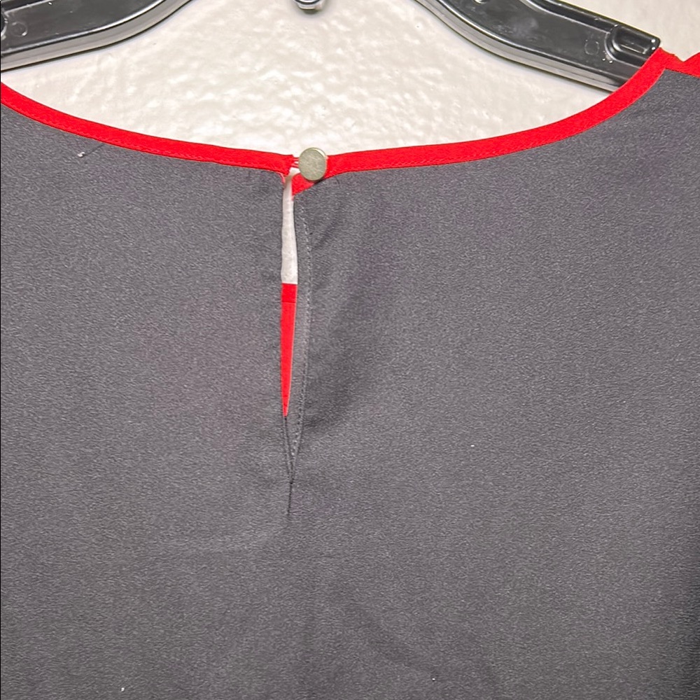 Ann Taylor Red and Black Blouse with Color-Block Design - Picture 7 of 7